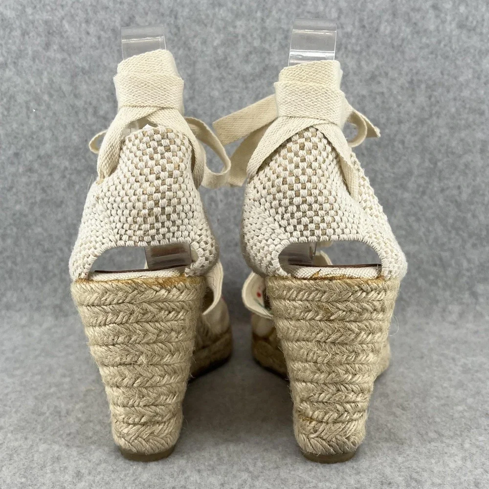 Andre Assous Espadrille Sandals Womens 6.5 Wedge Embroidered Ankle‎ Tie Summer